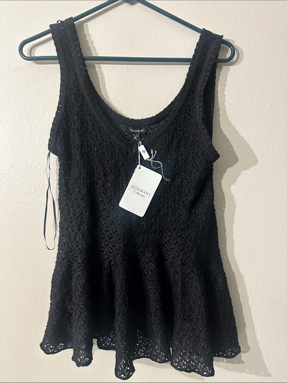 NWT LE LIS BLANC collection Black Lace Tank Top Sz M